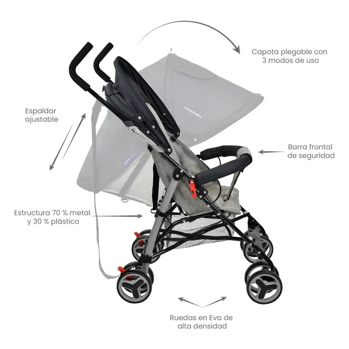 Coche Paseador Future Negro Happy Baby especificaciones