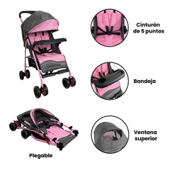 Coche Paseador Owen Rosa Happy Baby Descripcion