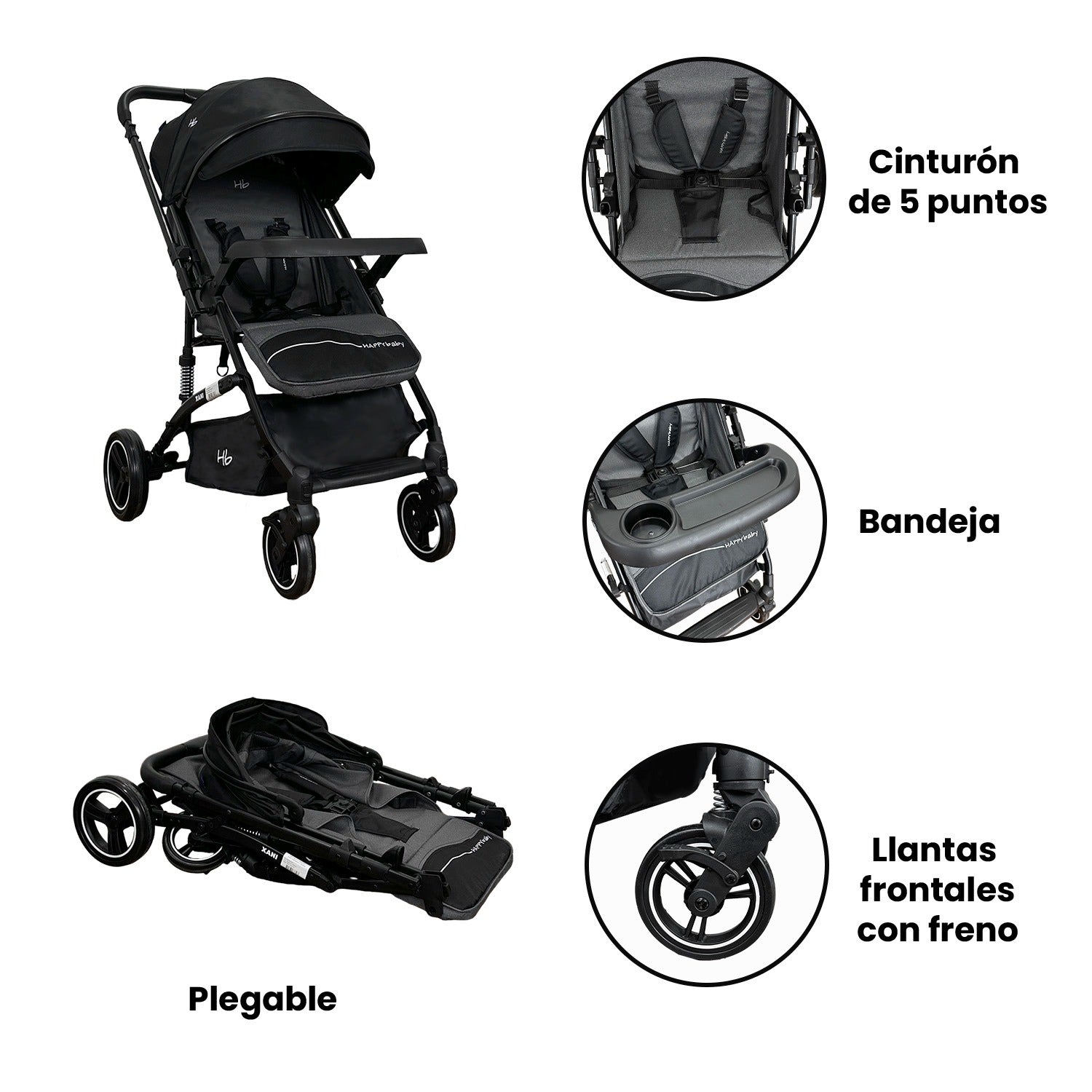 Coche Paseador Reversible Xani Negro Happy Baby Descripcion