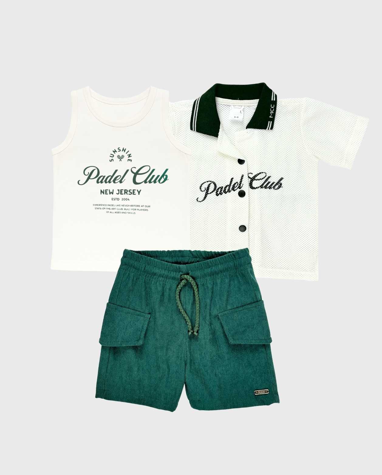 Conjunto 3 Piezas Bermuda Pádel Verde