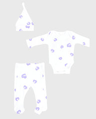Conjunto 3 Piezas Body Estampado Corazones Lila