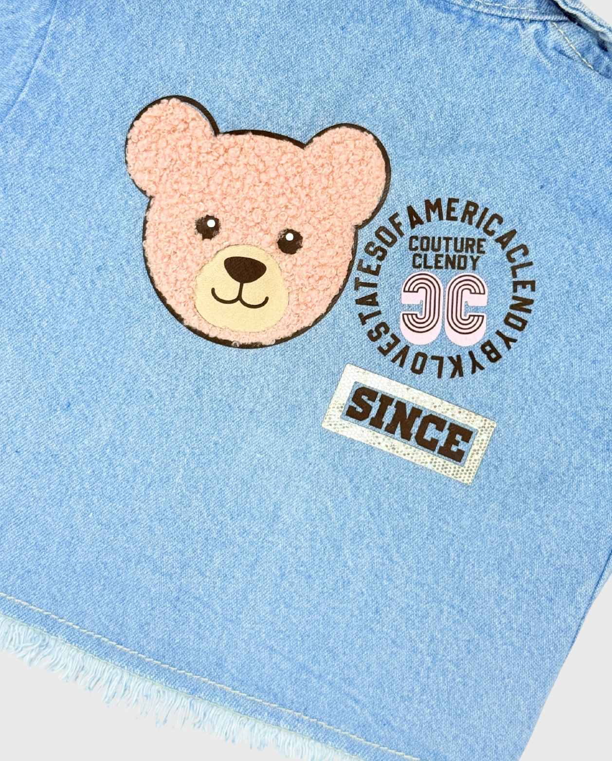 Conjunto 3 Piezas Con Short Denim y Brillos Detalles