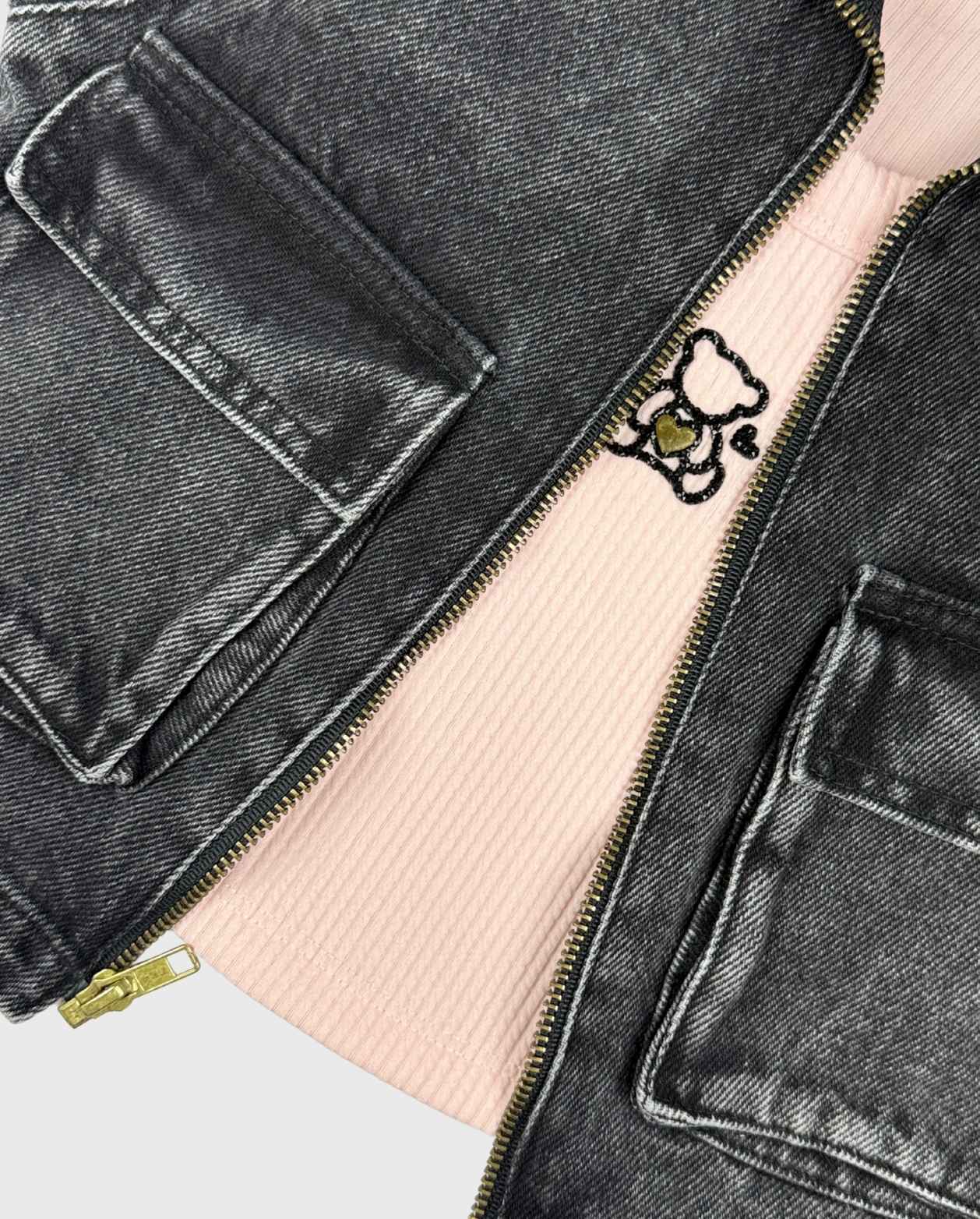 Conjunto 3 Pz Denim Con Chaqueta Bolsillos Travesuras