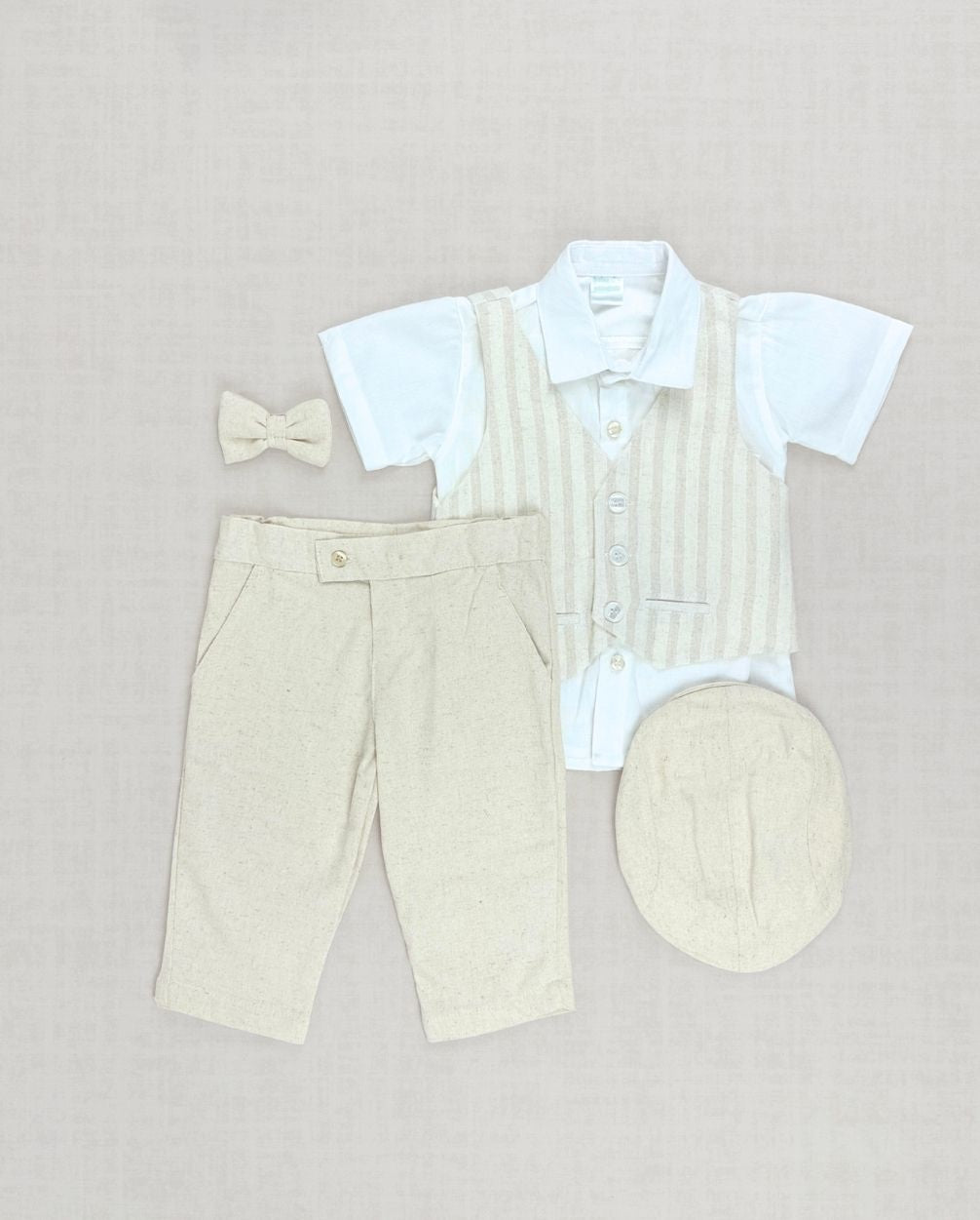 Conjunto Bautizo Chaleco Rayas Beige