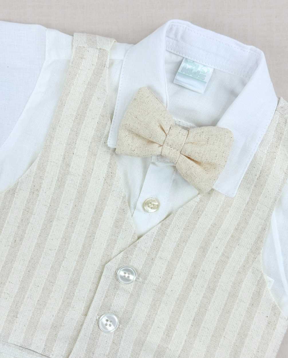 Conjunto Bautizo Chaleco Rayas Beige Detalles