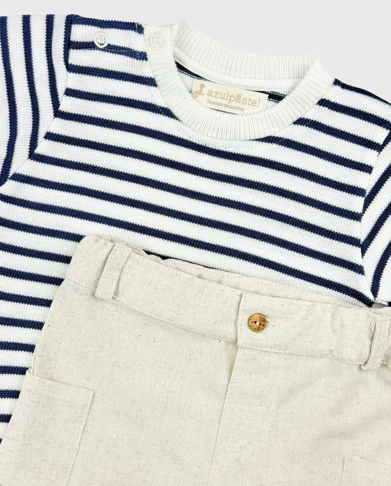 Conjunto Bermuda Buso Tricot Rayas Detalles