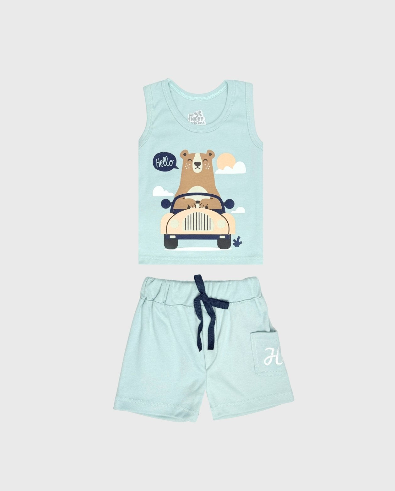 Conjunto Bermuda Oso Hello Verde