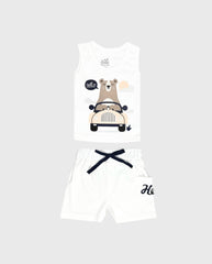Conjunto Bermuda Oso Hello Blanco