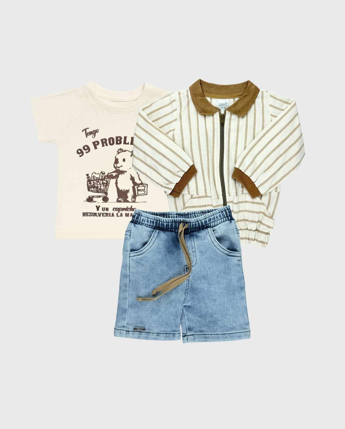 Conjunto Bermuda y Chaqueta Rayas Beige