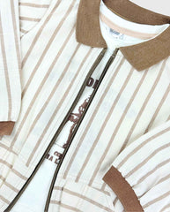 Conjunto Bermuda y Chaqueta Rayas Beige Detalles