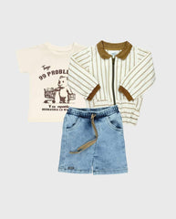 Conjunto Bermuda y Chaqueta Rayas Beige