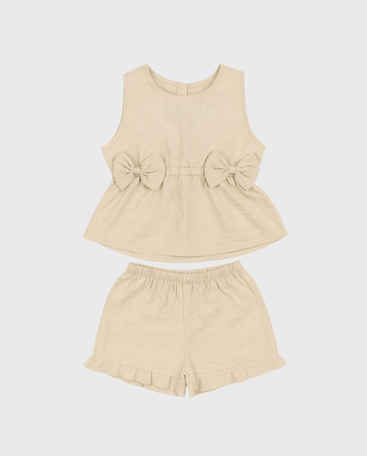 Conjunto Blusón Con Moño y Short Beige