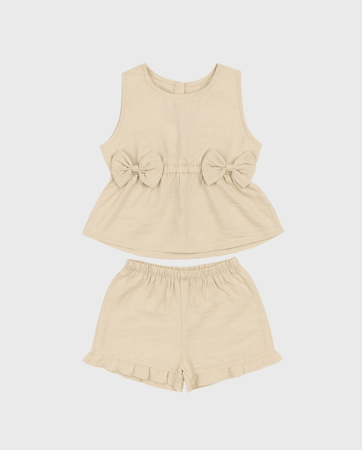 Conjunto Blusón Con Moño y Short Beige