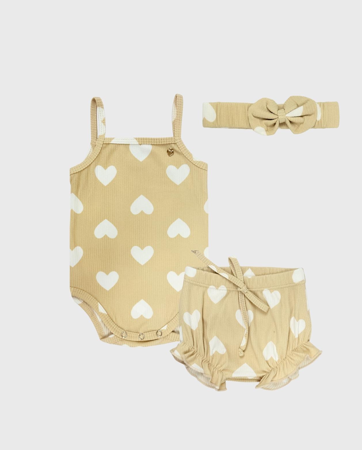 Conjunto Body y Panty Estampado De Corazones Cafe