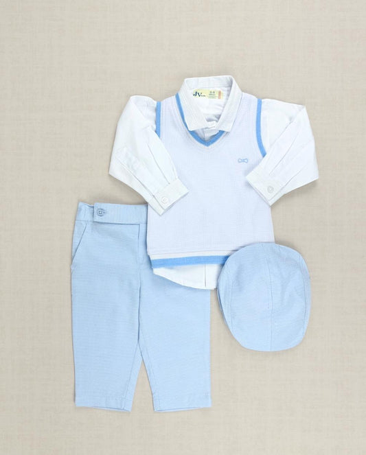 Conjunto Ceremonia Chaleco Tejido Azul