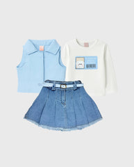 Conjunto Falda Prensada y Chaleco Surtido Azul