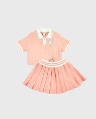 Conjunto Falda Short Plisada Con Blusa Tipo Polov Rosa