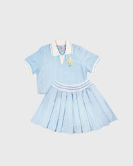 Conjunto Falda Short Plisada Con Blusa Tipo Polo Azul