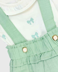 Conjunto Short Con Tirantes y Moños Verde Detalle