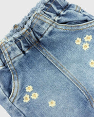 Conjunto Short Denim Con Flor Bordada Detalle