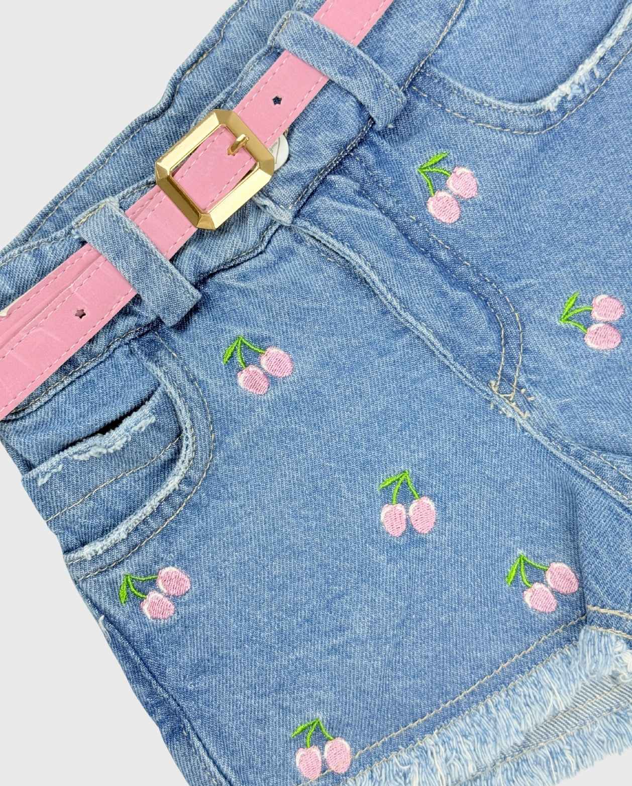 Conjunto Short Jeans Y Body Estampado Cerezas Diseño