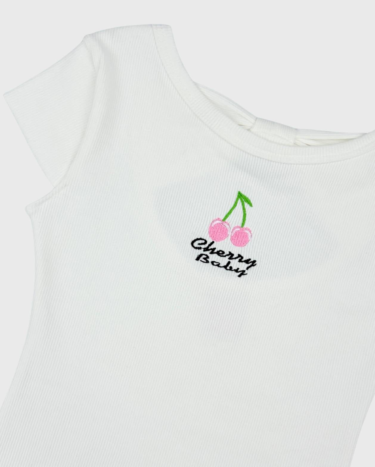 Conjunto Short Jeans Y Body Estampado Cerezas Detalle