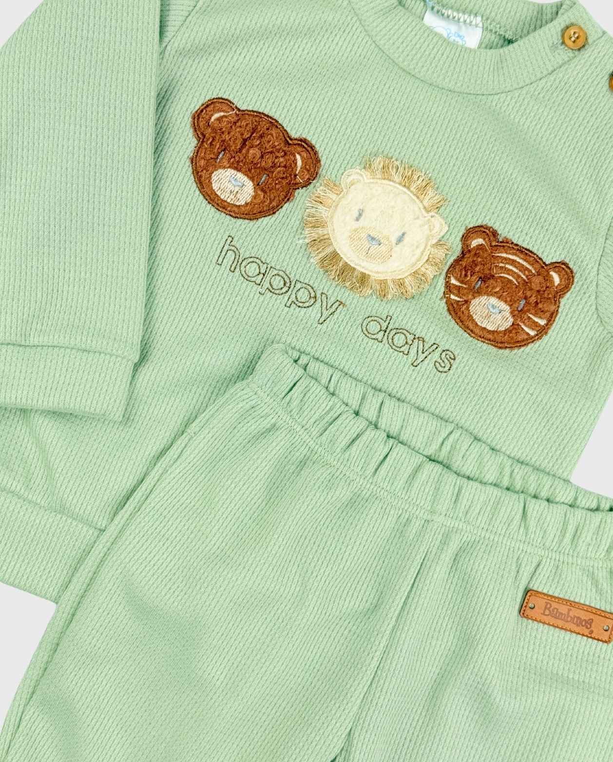 Conjunto Sudadera Con Saco Tela Galleta Osos Verde 