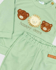 Conjunto Sudadera Con Saco Tela Galleta Osos Verde 