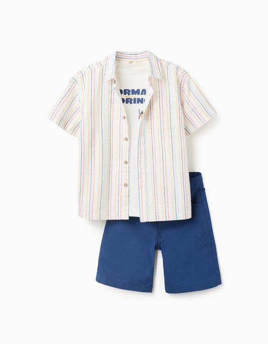 Conjunto 3 Piezas Bermuda Rayas Niño Beige Zippy