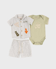 Conjunto 3 Piezas Bermuda Rayas Palmera Verde