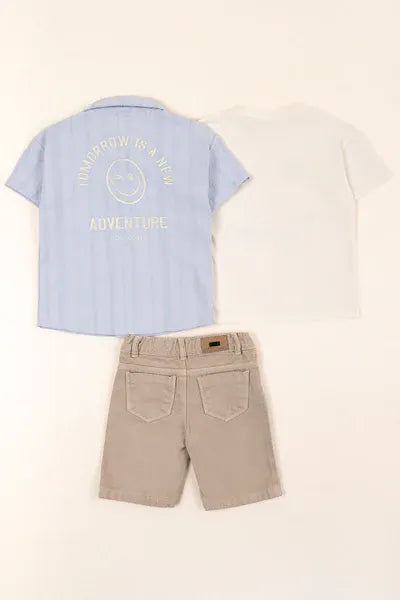 Conjunto 3 Piezas Camisa Adventure azul diseño
