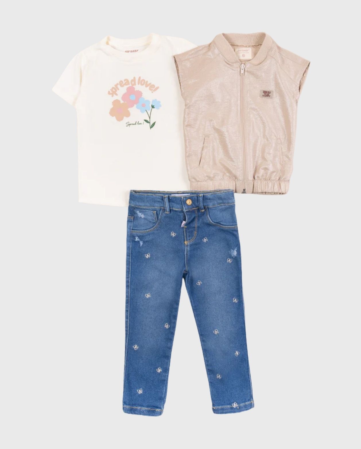 Conjunto 3 Piezas Chaleco Brillos Beige