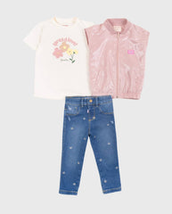 Conjunto 3 Piezas Chaleco Brillos Rosa