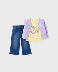 Conjunto 3 Piezas Chaleco Cerezas lila