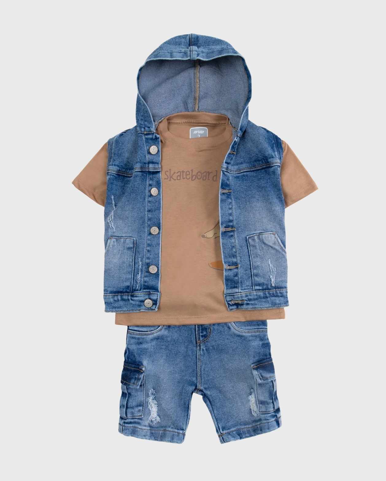 Conjunto 3 Piezas Chaleco Denim Dog Moda