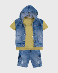 Conjunto 3 Piezas Chaleco Denim Dog Diseño