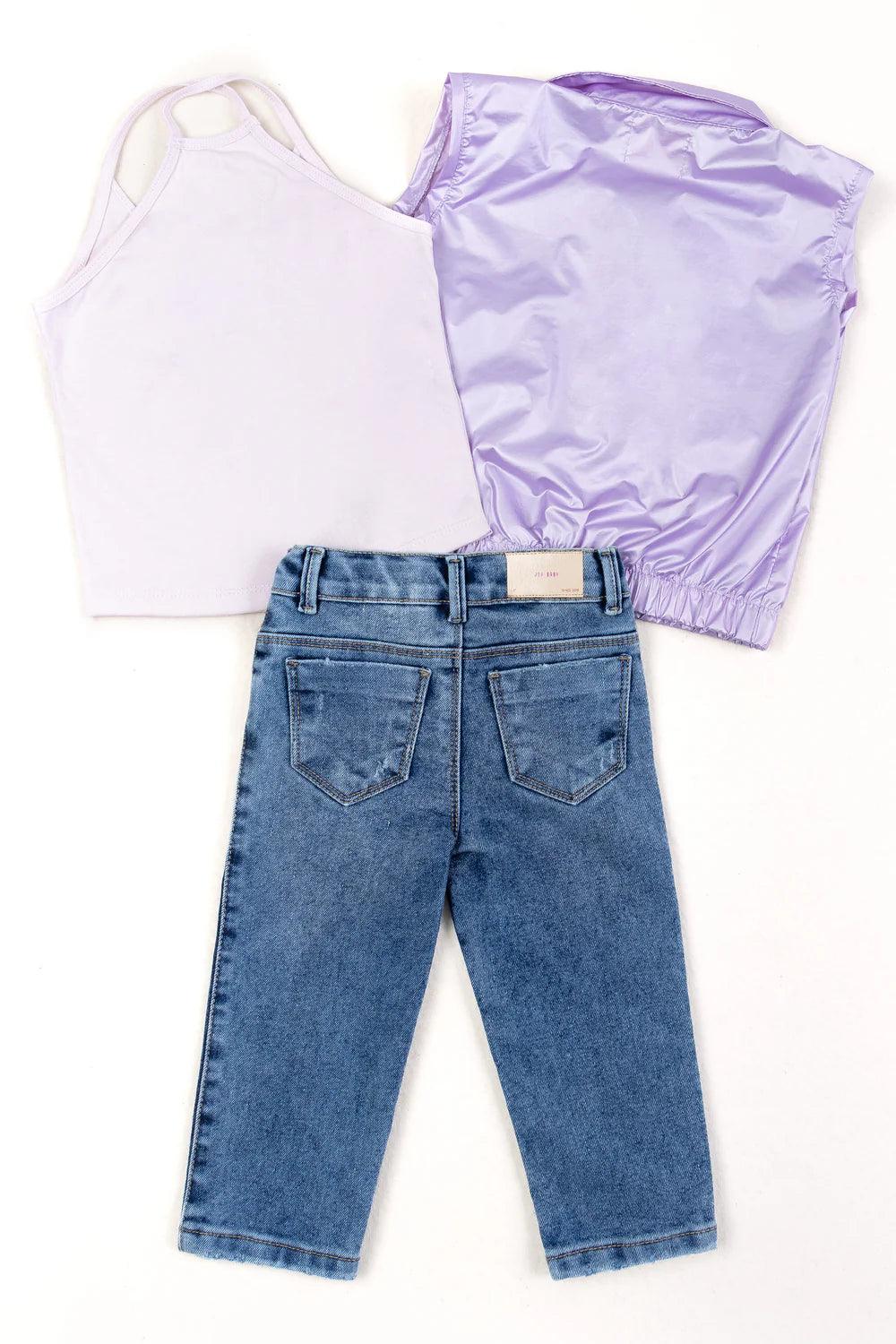 Conjunto 3 Piezas Chaleco Metalizado lila diseño