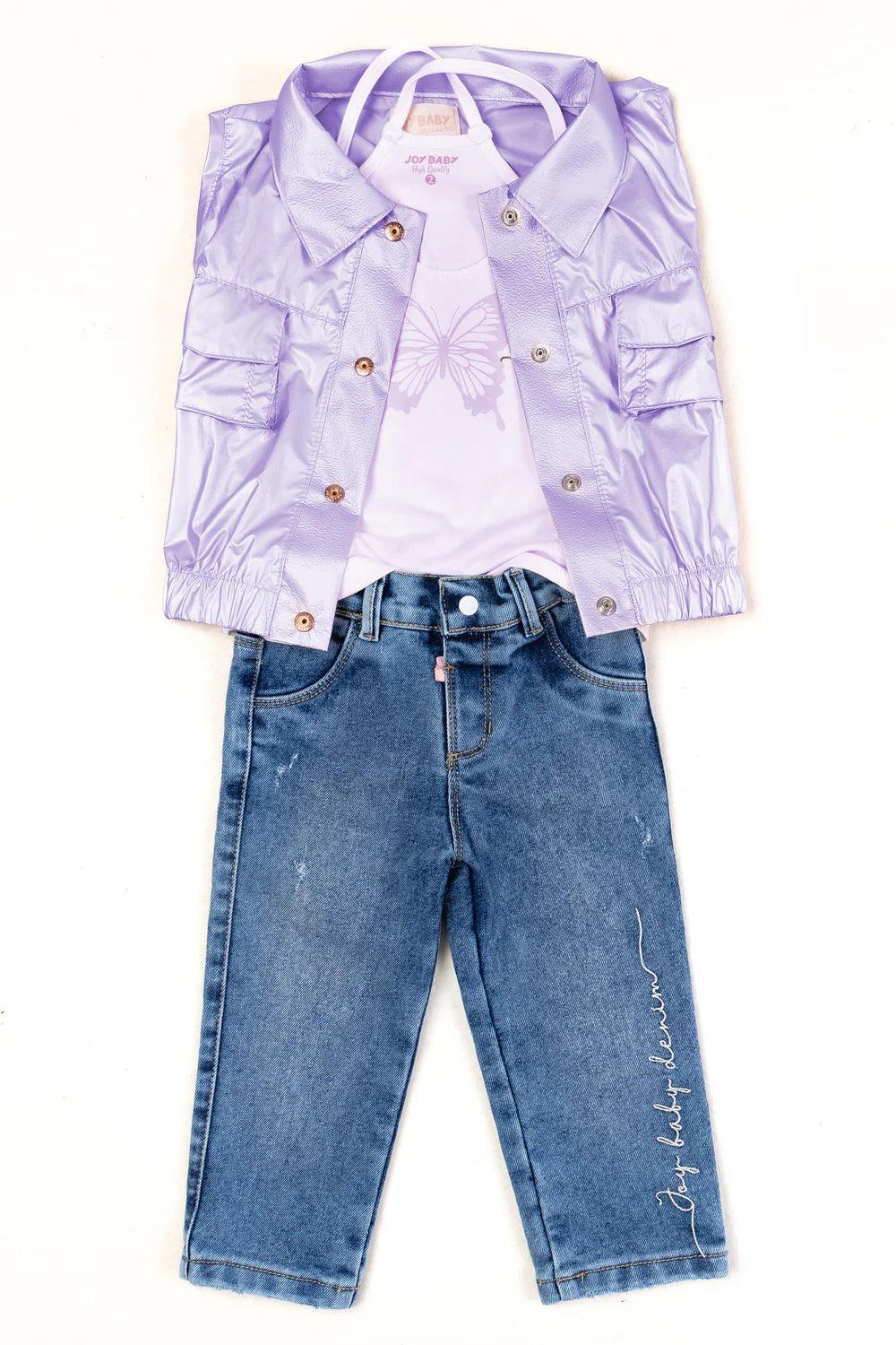 Conjunto 3 Piezas Chaleco Metalizado lila estilo