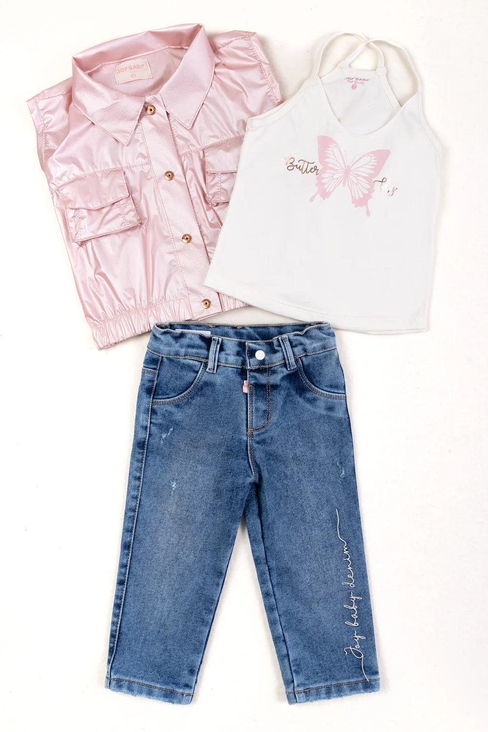 Conjunto 3 Piezas Chaleco Metalizado rosa