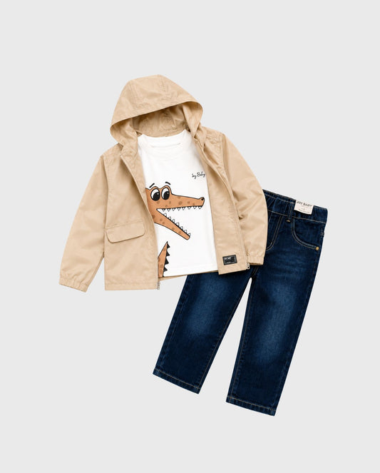 Conjunto 3 Piezas Chaqueta Cocodrilo Beige