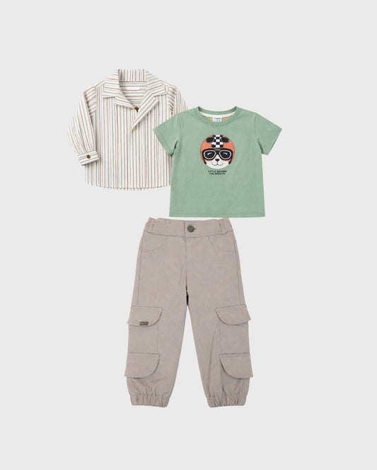Conjunto 3 Piezas Con Pantalón De Raya verde