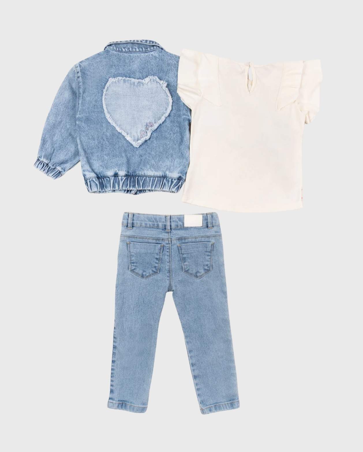 Conjunto 3 Piezas Denim Blusa Corazones Detalles