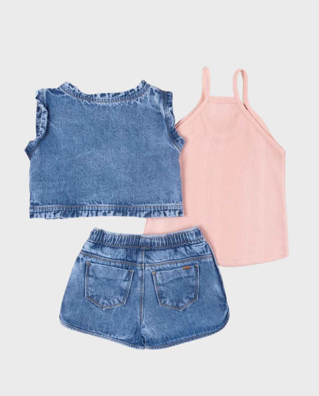 Conjunto 3 Piezas Denim Fresas Pink