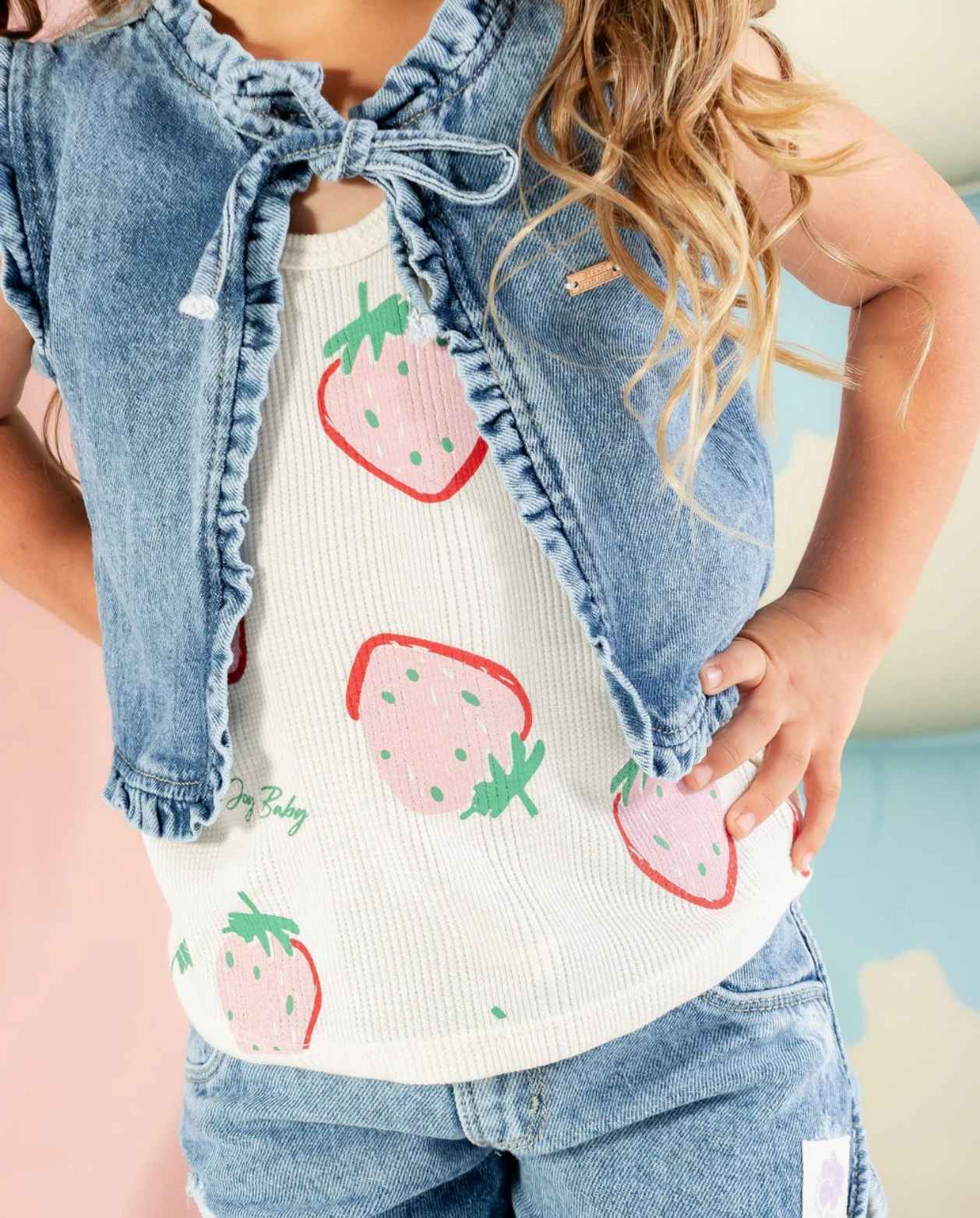 Conjunto 3 Piezas Denim Fresas Niñas