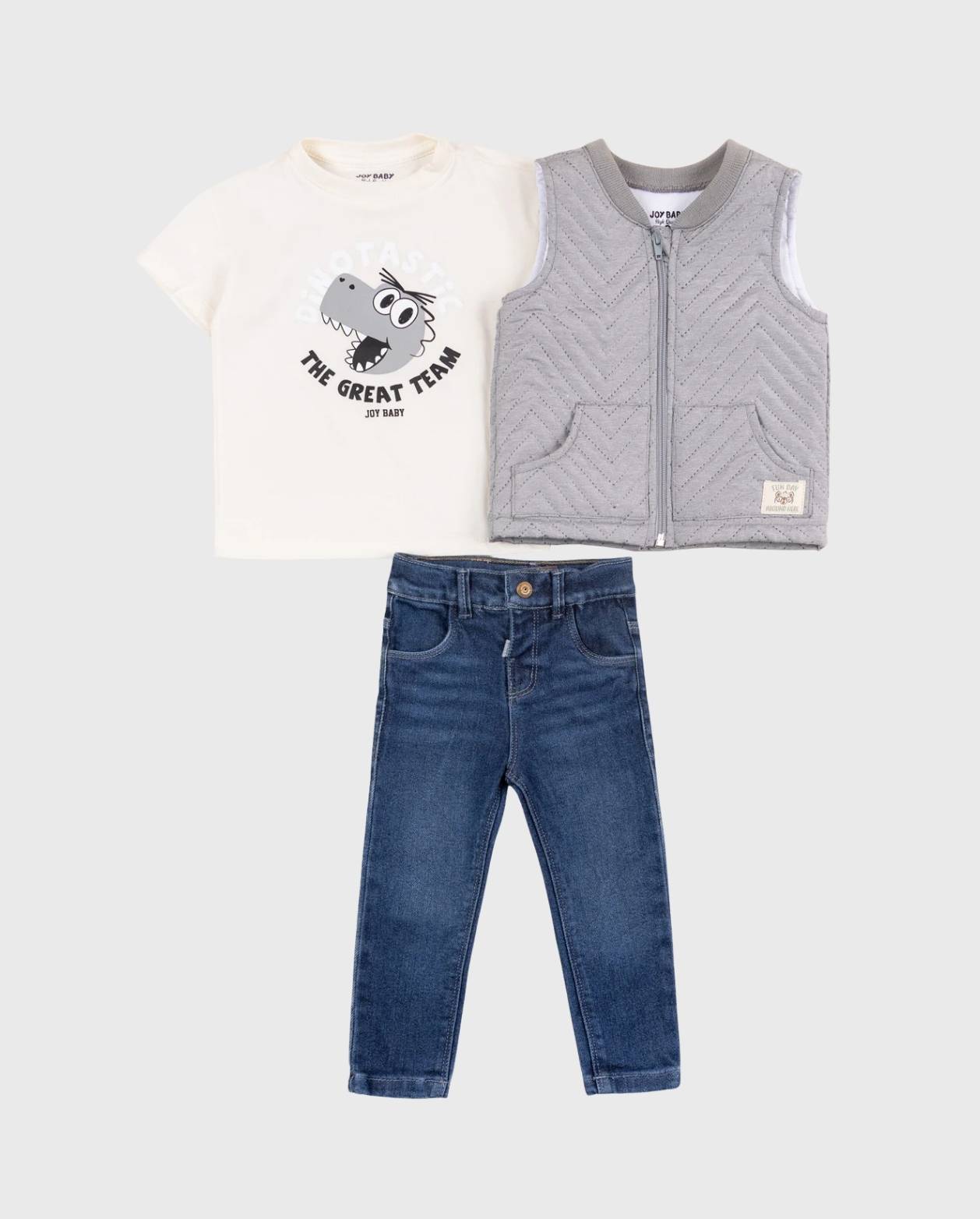 Conjunto 3 Piezas Dinosaurio Chaleco Gris