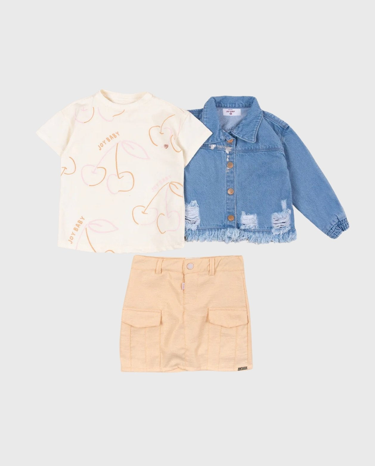 Conjunto 3 Piezas Falda Brillos Cerezas Naranja