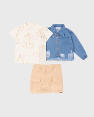 Conjunto 3 Piezas Falda Brillos Cerezas Naranja