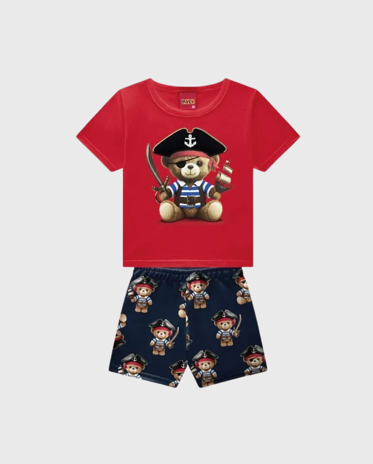 Conjunto Bermuda Osos Pirata Rojo Kyly diseño