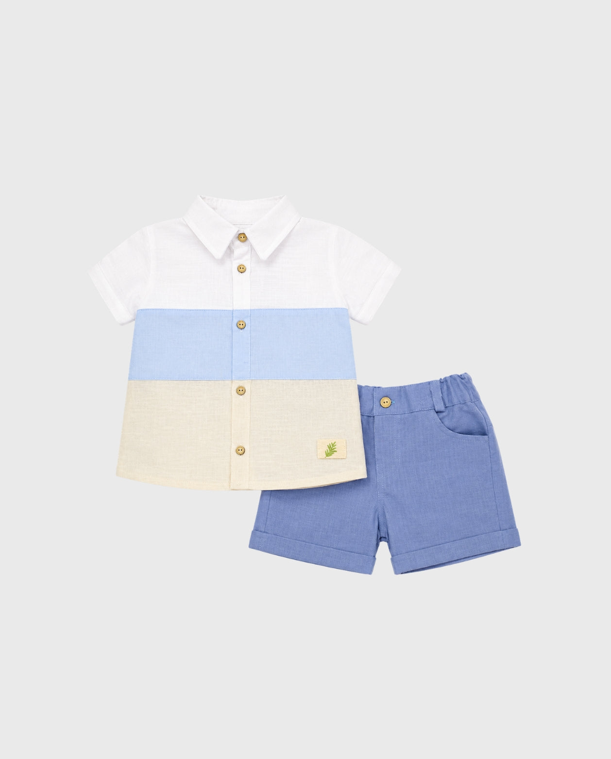 Conjunto Bermuda y Camisa Lino Rayas Azul