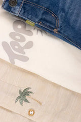 Conjunto Bermuda y Camisa Palmeras beige detalle
